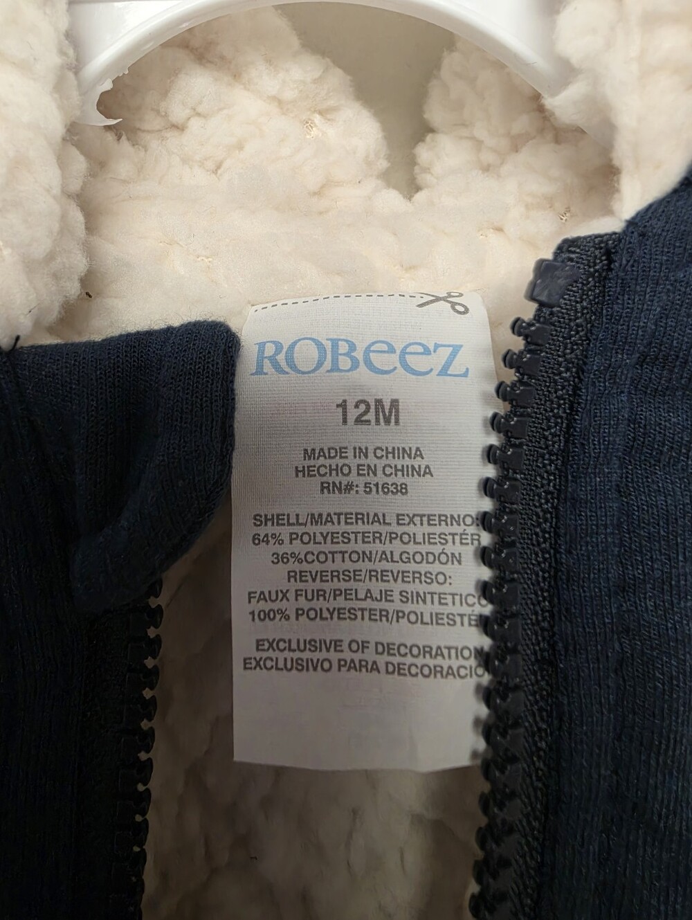 Robeez Fox Patch Sherpa Lined Reversible Hoodie Jacket Navy Blue White 12 M - Picture 5 of 8